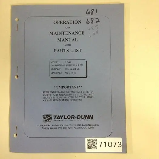Used TAYLOR DUNN MB-248-05 Manuals Michigan US | Ideal Machinery #567389
