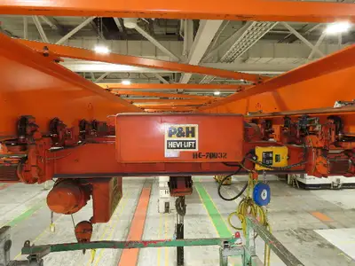 Cleveland Tramrail P&H 6 Ton Double Girder Underhung Bridge Crane 45' 10" Span
