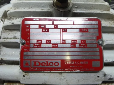 1 HP Delco 3-Phase AC Motor Frame 132 460V 1740 RPM 161104 Used