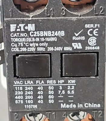 Eaton Cutler Hammer C25BNB240B Contactor (BIN3.4.4)