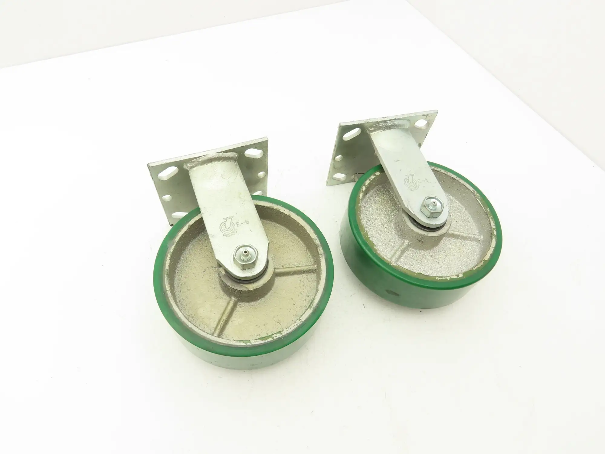PEMCO E-6 Caster W/6" Heavy Duty Poly Covered Wheel Greaseable Bearings Lot of 2