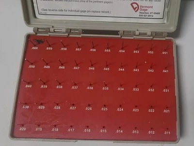 VERMONT GAGE 101200200 PIN GAGE SET (-) .0110"- .0600″