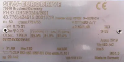 NEW SEW EURODRIVE FH37 DRN80M4/BE1 GEARMOTOR 277/480V 31.69 FH37DRN80M4BE1