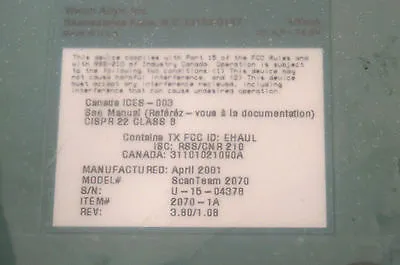 NEW WELCH ALLYN SCANTEAM 2070-1A SCANNER BASE 20701A