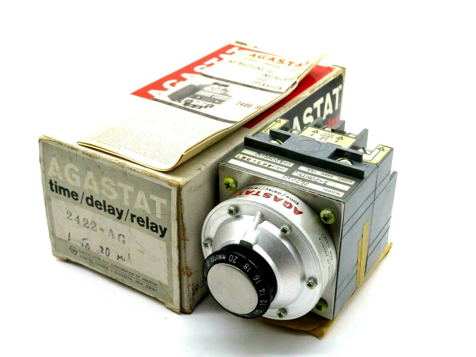 NEW AGASTAT 2422-AG TIME DELAY RELAY 1-20MIN 240V 15A 2422AG