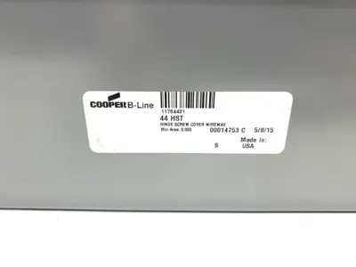 USED COOPER B-LINE LAY-IN WIREWAY TEE SECTION HINGE SCREW COVER GRAY STEEL