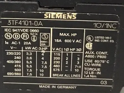 USED SIEMENS 3TF4101-0A