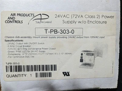 AIR PRODUCTS AND CONTROLS 24 VAC POWER SUPPLY T-PB-303-0 Class 2 Brand New 🇺🇲
