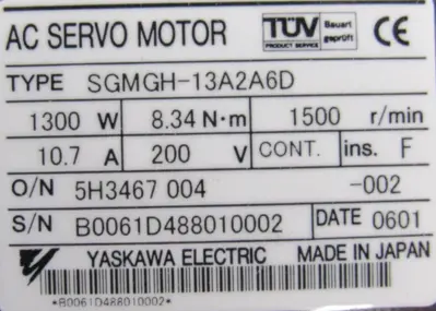 NEW YASKAWA SGMGH-13A2A6D SERVO MOTOR SGMGH13A2A6D