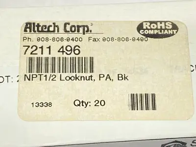 New | in-Stock Altech Corp Polyamide Lock Nut 1/2" NPT PKG OF 20 Nuts & Screws Michigan US | Maverick Industrial Sales #1390841