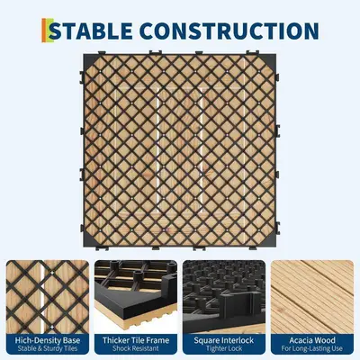 Garvee 22 Piece Solid Acacia Wood Interlocking Patio Deck Tiles