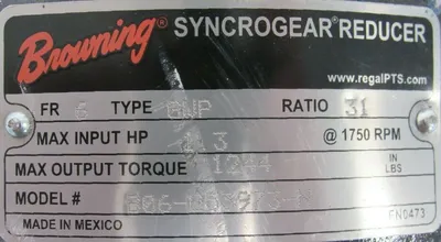 NEW BROWNING B06-G53973-N GEARMOTOR 3/4HP 31:1 105631106021 208-230/460V