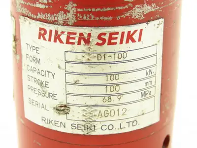 Riken Seiki D1-100 Hydraulic Cylinder Jack 100kN Capacity 100mm Stroke 68.9MPa