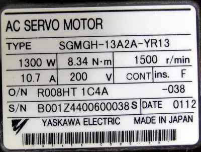 USED YASKAWA SGMGH-13A2A-YR13 SERVO MOTOR SGMGH13A2AYR13
