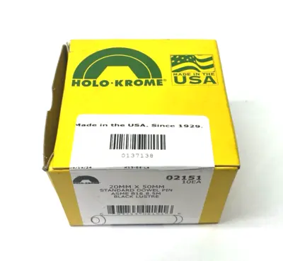 New | in-Stock HOLO-KROME 20mm x 50mm Standard Dowel Pin ASME B18.8.5M BOX OF 10 Pins Michigan US | Maverick Industrial Sales #1391675