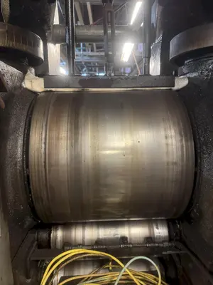 20" WIDE X 22" ROLL DIAMETER 4-HI BLISS 100 HP POWERED ROLLING MILL. STOCK # 0886025