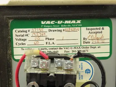 Vac-U-Max 37195 Pneumatic Conveying Solenoid Relay Control Module 115V