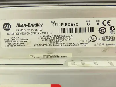 Allen Bradley 2711P-B7C4D1 HMI PanelView Plus 700 Operator Interface 2711P-RP1