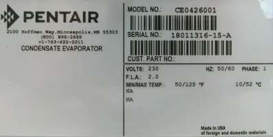 NEW PENTAIR CE0426001 CONDENSATE EVAPORATOR 230V 23478