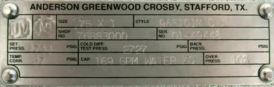 NEW ANDERSON GREENWOOD CROSBY 965101M-D RELIEF VALVE .75×1 2700PSI
