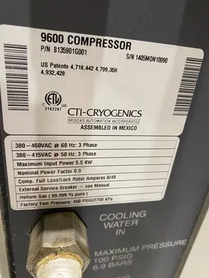 USED CTI CRYOGENICS 9600 SERIES COMPRESSOR 380-460V 3PH