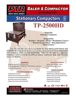 Used 2011 PTR TO-2500 STATIONARY COMPACTOR Misc Recycling Georgia US | US Recycling Equipment #1005402