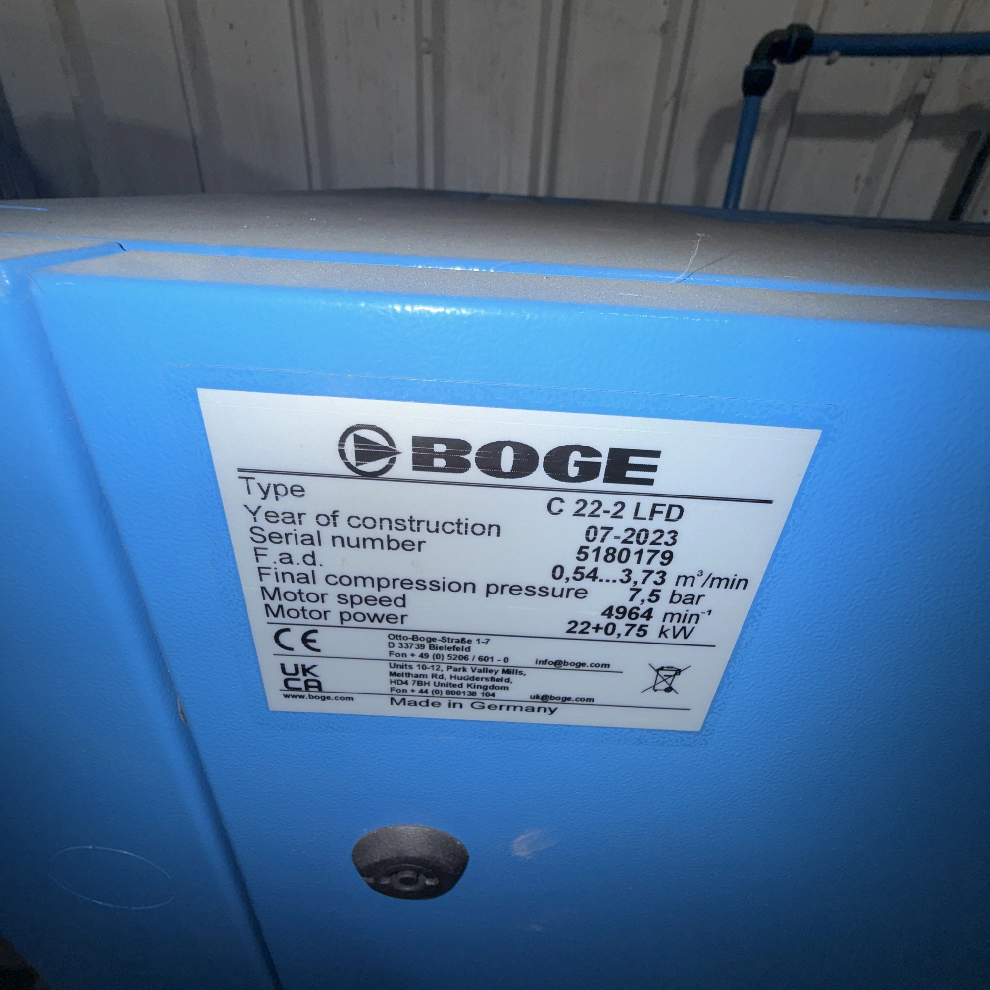 Boge Screw Compressor 22 kw Type C22-2 LFD