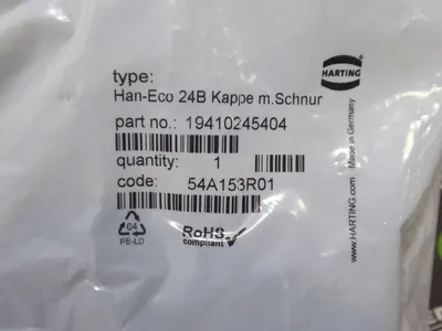 Harting 19410245404 Han-Eco 24B Connector Cover with Retaining Cord New