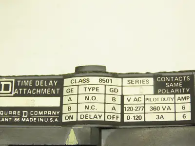 Square D 8501 AS Time Delay Attachment On-Delay 1NO 1NC