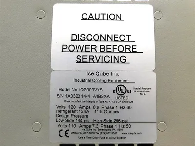 Ice Qube Inc. IQ2000VXS Air Conditioner 120A Refrigerant 134A 11.5oz Used