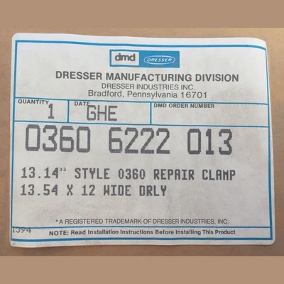Dresser Manufacturing 12 inch Repair Clamp