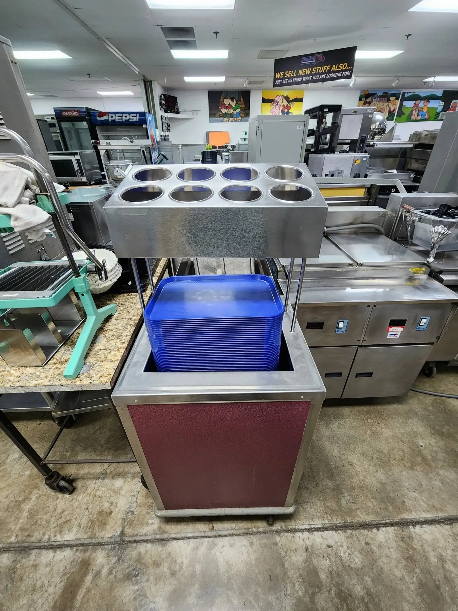 Used FalconRestaurantSupply Used Delfield T-1216 Enclosed Mobile 12" x 16" Tray Dispenser Single Platform w/ Silverware Holder Food Storage & Transportation Illinois US | Falcon Restaurant Supply #1376630