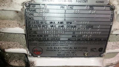 US Motors 5HP; 1185RPM; 460V; Frame: 254U; B11 R730A 01027866 00