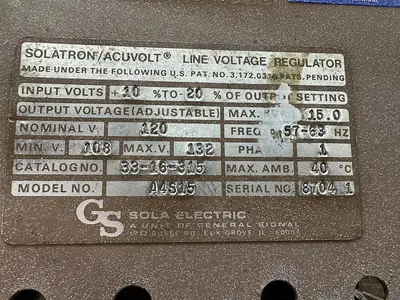 USED SOLA ELECTRIC A4S15