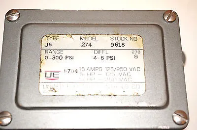NEW UNITED ELECTRIC CONTROLS J6-274 PRESSURE SWITCH J6274