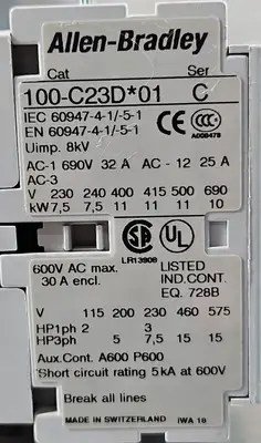 Allen-Bradley 100-C23D*01 Ser C Motor Starter with 100-FSV55/A. 4D-20