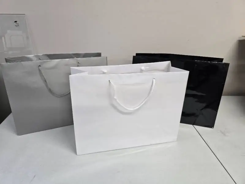 Platinum Matte, White & Black Gloss 16" x 6" x 12" Gift Bags