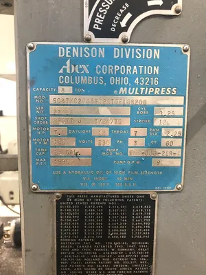 USED DENISON MULTIPRESS DENISON MULTIPRESS SO87MC204FSD267D210S206 PRESS