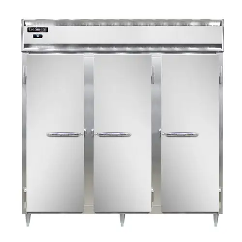 Continental D3RN 78" Three Section Reach In Refrigerator, (3) Left/right Hinge Solid Doors, Top Compressor, 115v
