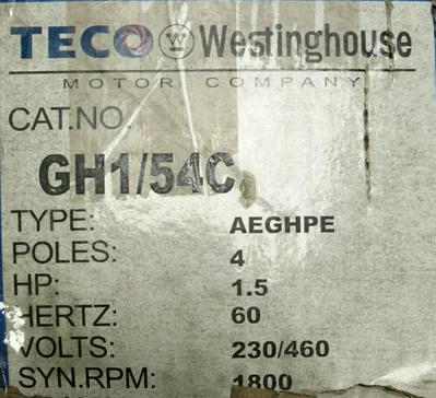NEW TECO WESTINGHOUSE GH1/54C MOTOR 1.5HP 230/460V 1800RPM 5/8" DIA. AEGHPE-10C
