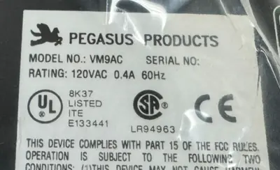 NEW PEGASUS PRODUCTS VM9AC VIDEO MONITOR 120VAC 0.4A 60HZ