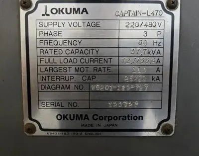 USED 2007 OKUMA CAPTAIN L470M/1250 BIG BORE