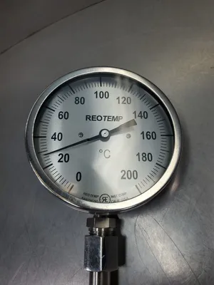 REOTEMP 62395A 0-200°C Thermometer, 5" FACE, 8-3/4" STEM 6D-8