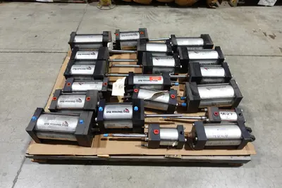 PALLET OF ASSORTED ALLEN-SHERMAN-HOFF PNEUMATIC CYLINDERS