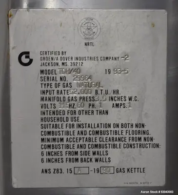 Used GROEN TDH-40 Stainless Steel Tanks Illinois US | Aaron Equipment #85149