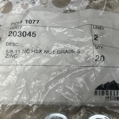 (20) 5/8Hex Bolts Zinc Plated,(20) Hex Nuts,(20) Split Lock Washers + Warranty