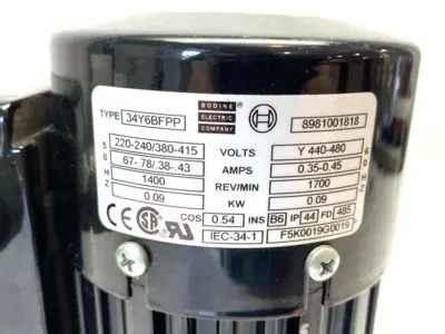 USED BOSCH REXROTH BODINE AC MOTOR TYPE 34Y6BFPP, 3842503062 GEAR UNIT