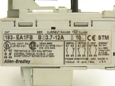 Allen Bradley 193-EA1FB Motor Starter Contactor Overload Relay 3.7-12A 120V Coil