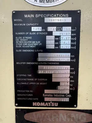 1996 KOMATSU OBW-150-3 PRESSES, GAP FRAME, SNG CRANK | GCH Machinery (5)