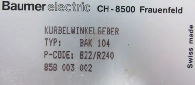 NEW BAUMER ELECTRIC BAK104 CRANK ANGLE SENSOR CH-8500 858-003-002 822/R240